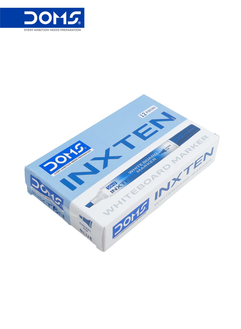 DOMS Whiteboard Marker Pen, Chisel Tip, Blue Ink, INXTEN Series, Pack of 12 - Image 2